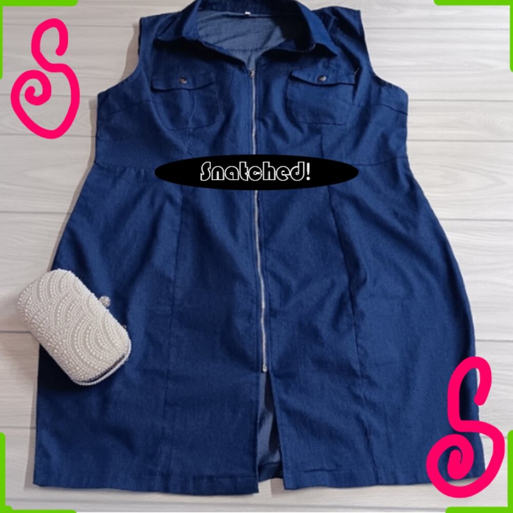 Plus Size Women Casual Elegant Denim Sleeveless Bodycon Zipper Dress